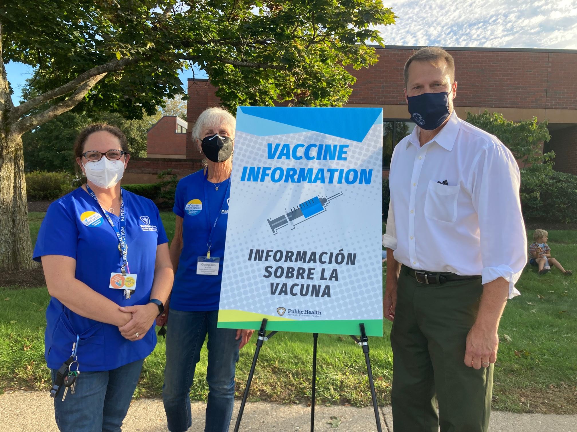 Florence Night Out Vaccine Info and Appointment table - with surprise fun guest the Mayor 