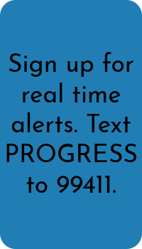 Blue image reading Sign up for real time texts