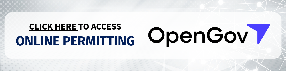 Rectangle with OpenGov logo saying online permitting available
